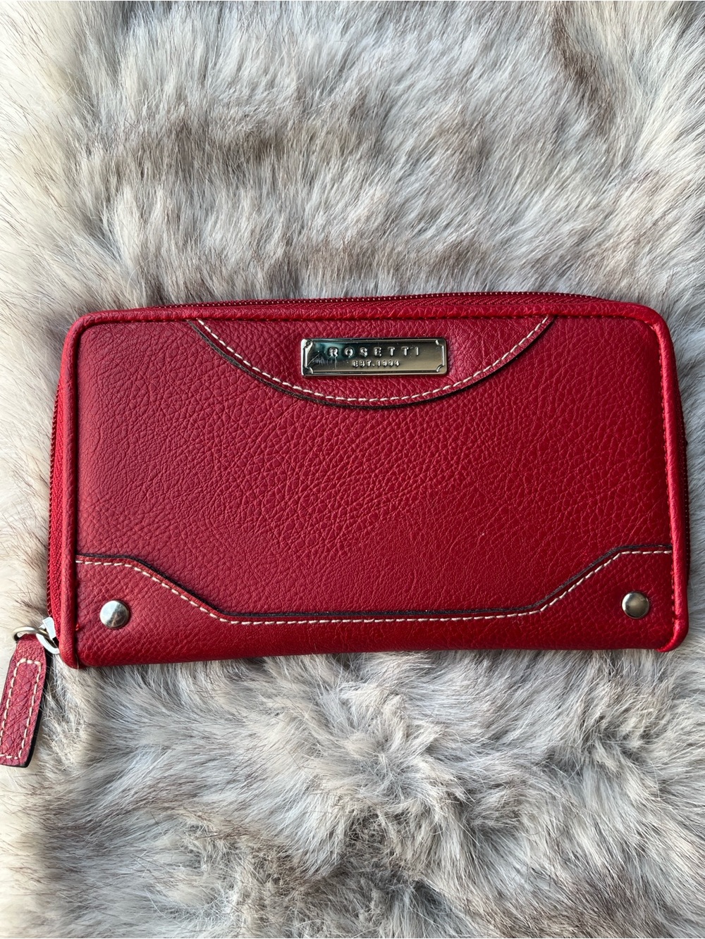 Rosetti Zip Wallet in Red with Silver-Tone Plate